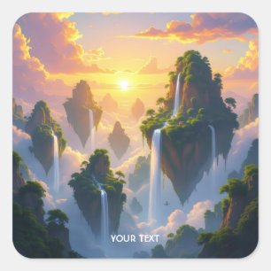 Pegatina Cuadrada Fantasy Cute Sunset Islands Waterfalls