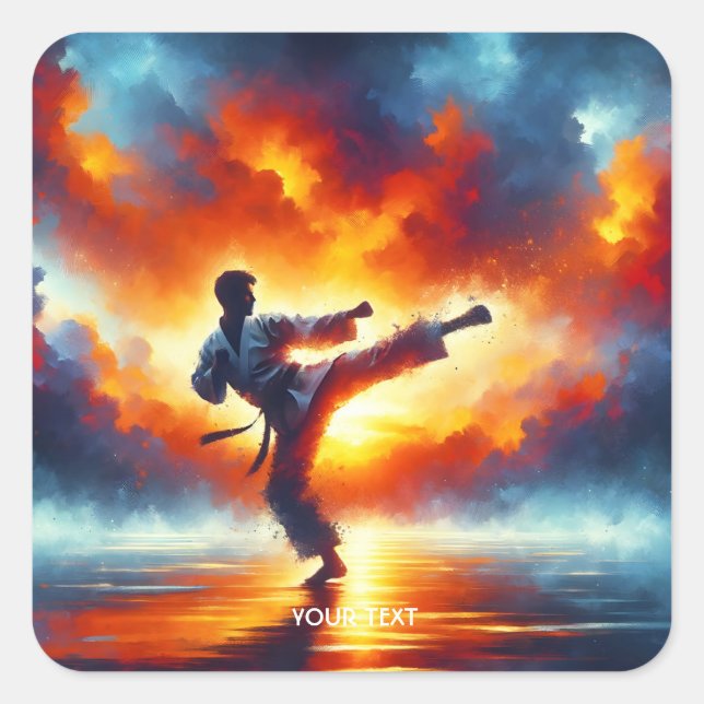 Pegatina Cuadrada Fantasy Cute Sunset Karate Fighter (Anverso)