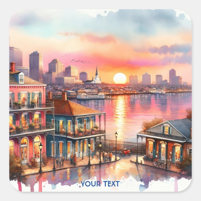 Pegatina Cuadrada Fantasy Cute Sunset New Orleans View (Anverso)