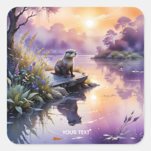 Pegatina Cuadrada Fantasy Cute Sunset Purple Lake