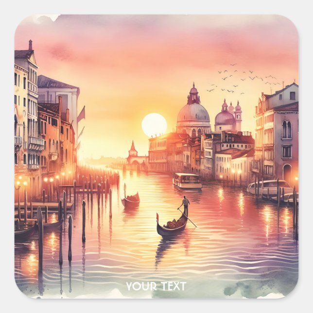 Pegatina Cuadrada Fantasy Cute Sunset Venice View (Anverso)