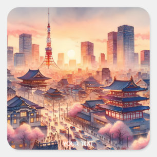 Pegatina Cuadrada Fantasy Cute Sunset Ver Tokio
