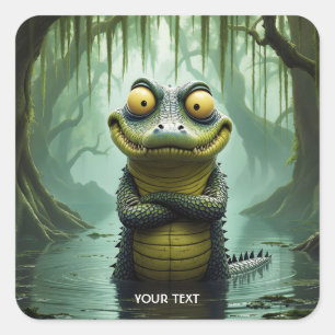 Pegatina Cuadrada Fantasy Cute Swamp Forest Crocodile