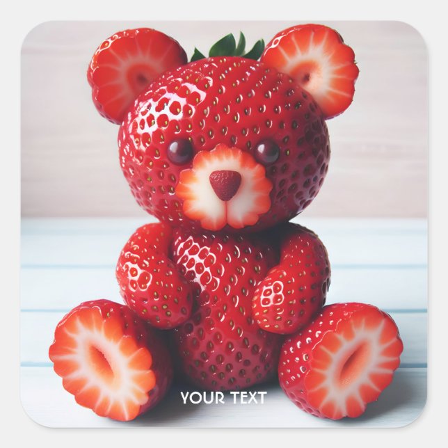 Pegatina Cuadrada Fantasy Cute Sweet Strawberries Bear (Anverso)