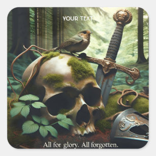 Pegatina Cuadrada Fantasy Cute Sword Head Moss