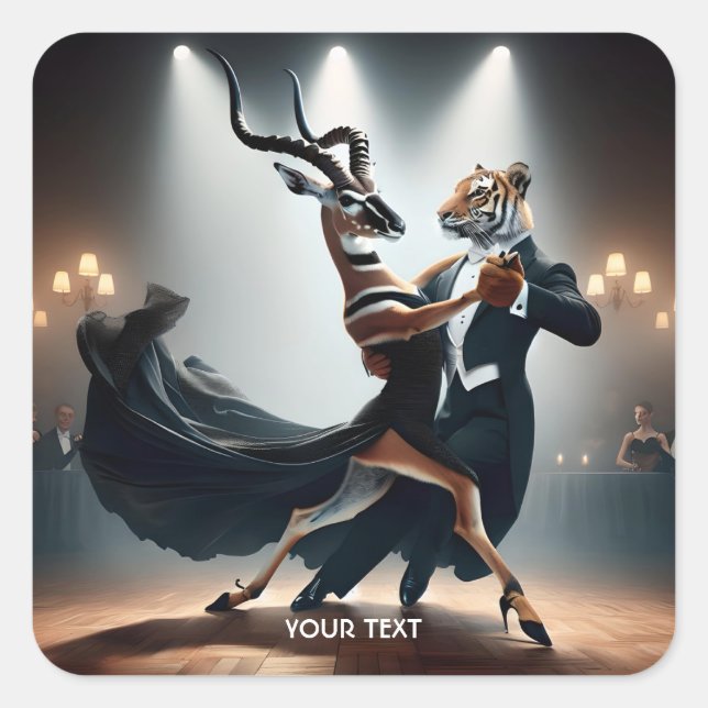 Pegatina Cuadrada Fantasy Cute Tiger Antelope Tango (Anverso)