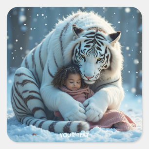 Pegatina Cuadrada Fantasy Cute Tiger Chica Winter