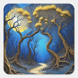 Pegatina Cuadrada Fantasy Cute Trees Luna Nocturno