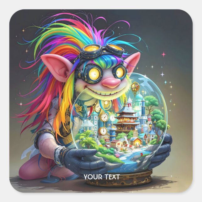 Pegatina Cuadrada Fantasy Cute Troll Making City (Anverso)