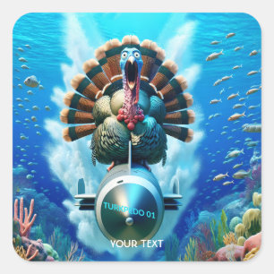 Pegatina Cuadrada Fantasy Cute Turkey Torpedo Sea