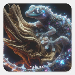 Pegatina Cuadrada Fantasy Cute Vibrant Lizard Tree