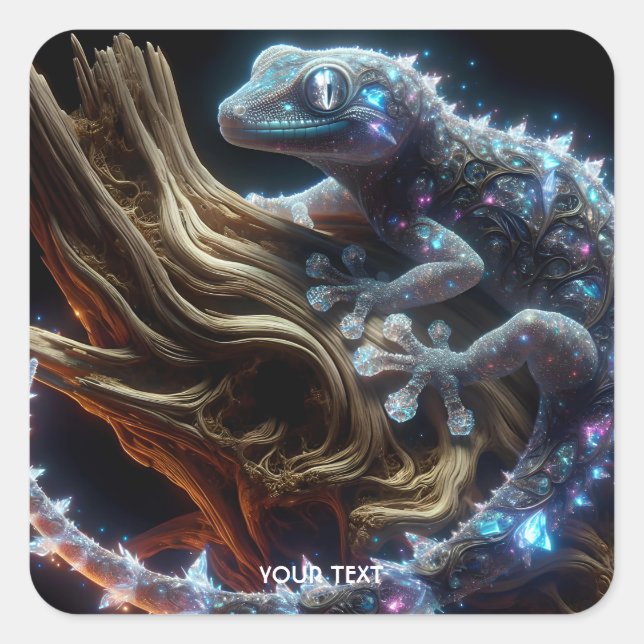 Pegatina Cuadrada Fantasy Cute Vibrant Lizard Tree (Anverso)