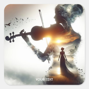 Pegatina Cuadrada Fantasy Cute Violin Chica Sun