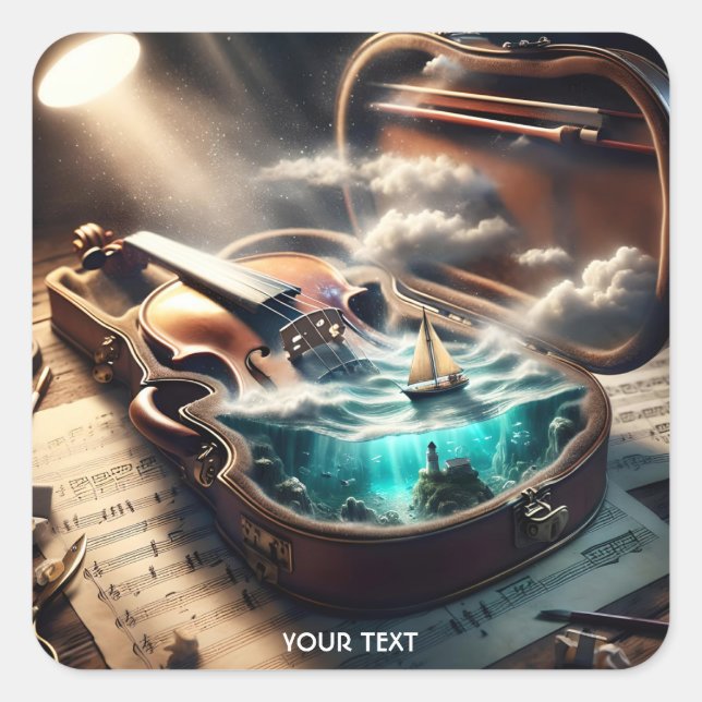 Pegatina Cuadrada Fantasy Cute Violin Funda Sea (Anverso)