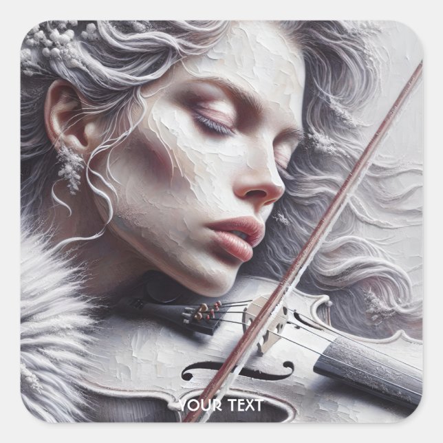 Pegatina Cuadrada Fantasy Cute Violin Music Chica (Anverso)