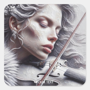 Pegatina Cuadrada Fantasy Cute Violin Music Chica