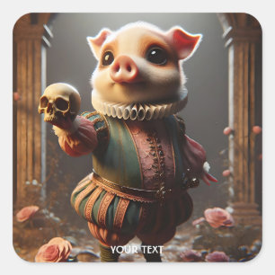 Pegatina Cuadrada Fantasy Cute Wacky Head Pig