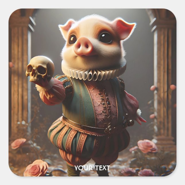 Pegatina Cuadrada Fantasy Cute Wacky Head Pig (Anverso)