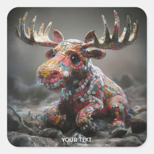 Pegatina Cuadrada Fantasy Cute Wacky Mosaic Moose
