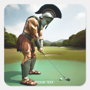 Pegatina Cuadrada Fantasy Cute Warrior Jugando Golf