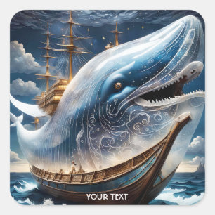 Pegatina Cuadrada Fantasy Cute Whale Ship Sea