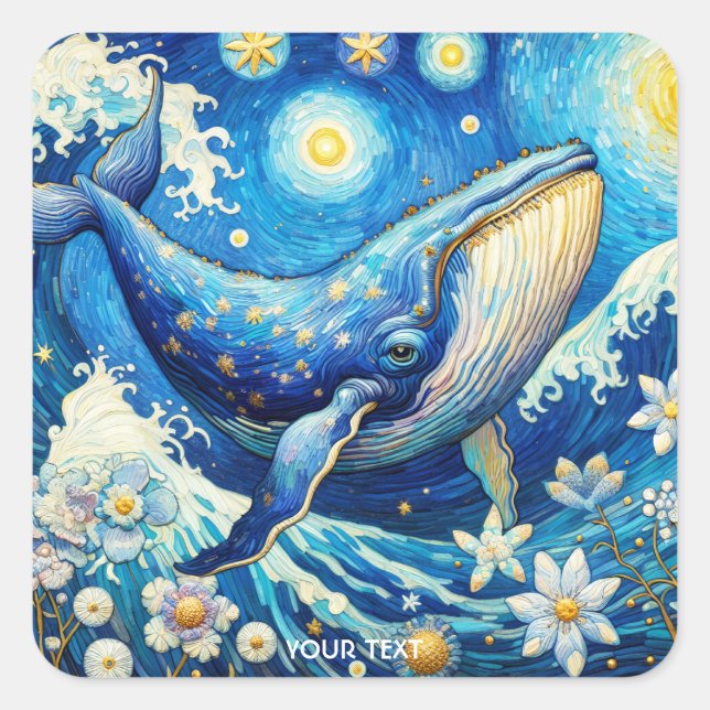 Pegatina Cuadrada Fantasy Cute Whale Stars Sea (Anverso)