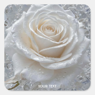 Pegatina Cuadrada Fantasy Cute White Rose Drots