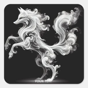 Pegatina Cuadrada Fantasy Cute White Smoke Fox