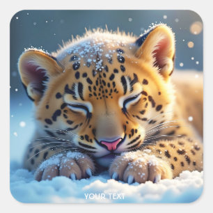 Pegatina Cuadrada Fantasy Cute Winter Baby Leopard