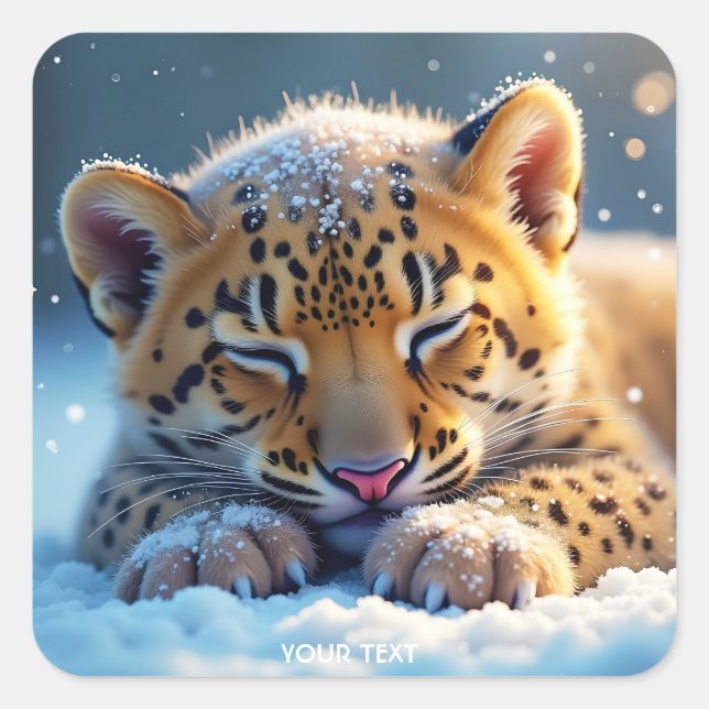 Pegatina Cuadrada Fantasy Cute Winter Baby Leopard (Anverso)