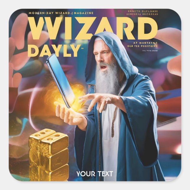 Pegatina Cuadrada Fantasy Cute Wizard Daily Magazine (Anverso)
