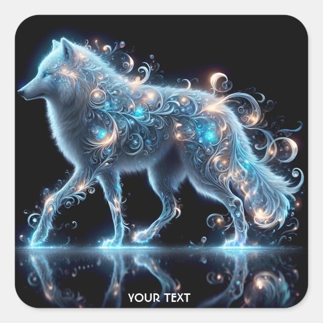 Pegatina Cuadrada Fantasy Cute Wolf Blue Reflection (Anverso)