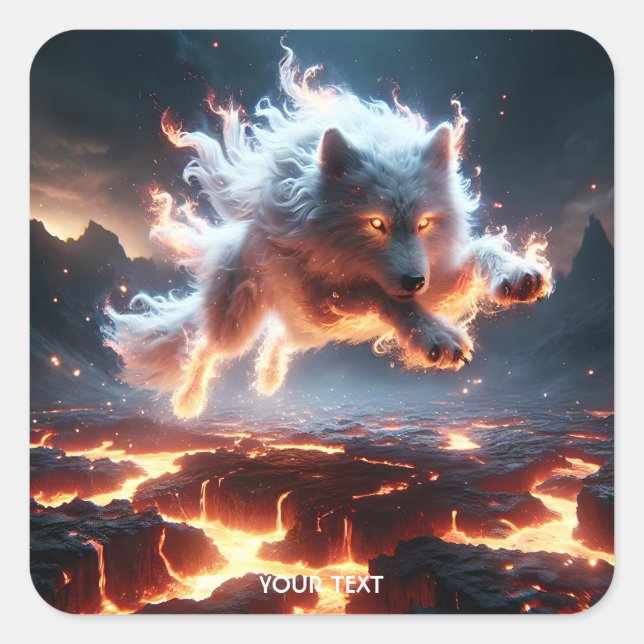 Pegatina Cuadrada Fantasy Cute Wolf Lava Lava Fire (Anverso)