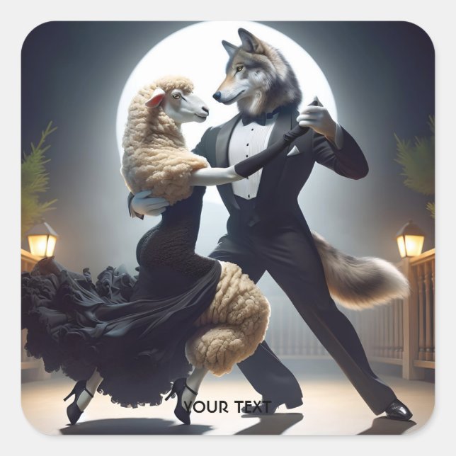 Pegatina Cuadrada Fantasy Cute Wolf Sheep Tango (Anverso)