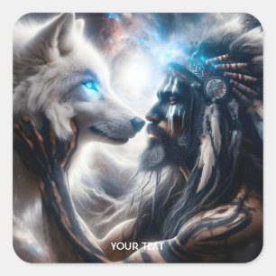 Pegatina Cuadrada Fantasy Cute Wolf Tribal Man