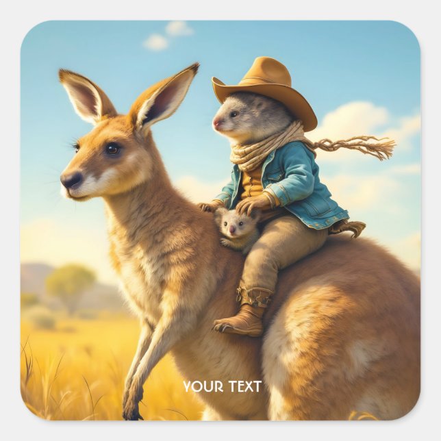 Pegatina Cuadrada Fantasy Cute Wombat Kangaroo Koala (Anverso)