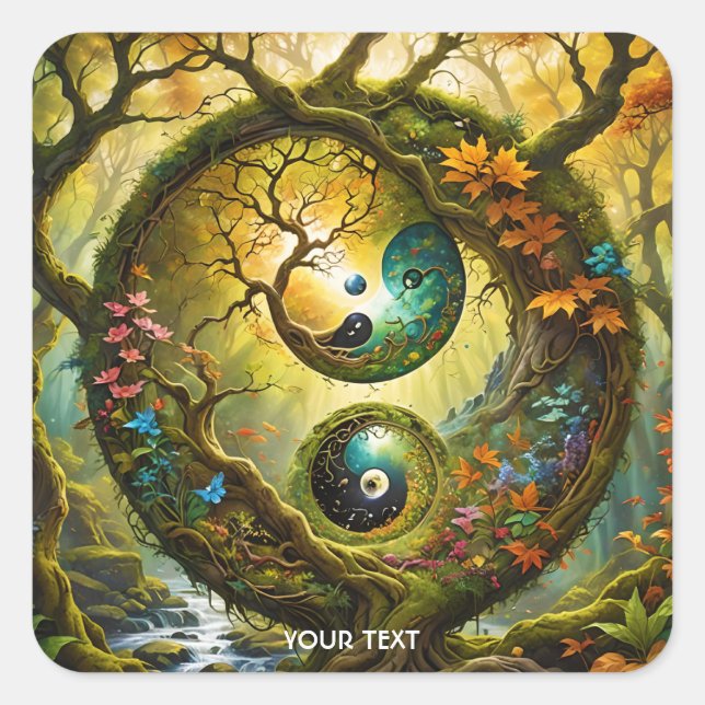 Pegatina Cuadrada Fantasy Cute Yin Yang Forest (Anverso)