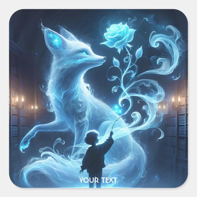 Pegatina Cuadrada Fantasy Cute Young Blue Wizard (Anverso)