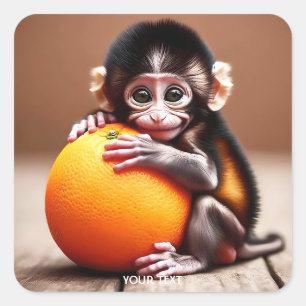 Pegatina Cuadrada Fantasy Naranja de bebé mono lindo