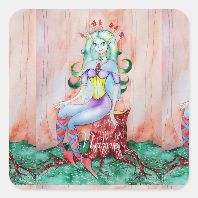 Pegatina Cuadrada Fantasy Pixie Fairy Thunder_Cove (Anverso)
