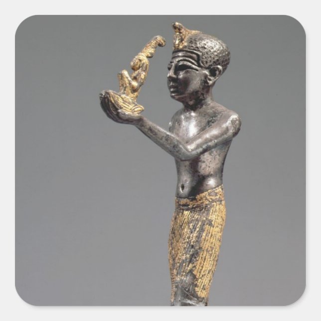 Pegatina Cuadrada Faraón ofreciendo una ofrenda ante la diosa Maat (Anverso)