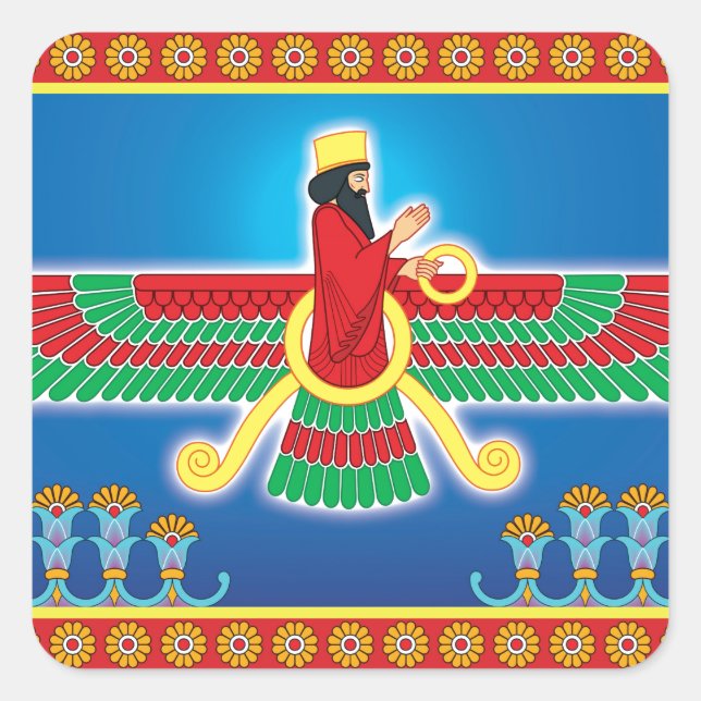 Pegatina Cuadrada Faravahar Persa Zoroastriana (Anverso)