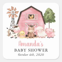Pegatina Cuadrada Farm Animals, Cute Animals, Pink Barn, Baby Shower