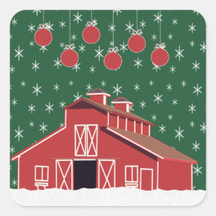 Pegatina Cuadrada Farm Ranch Red Barn Holiday