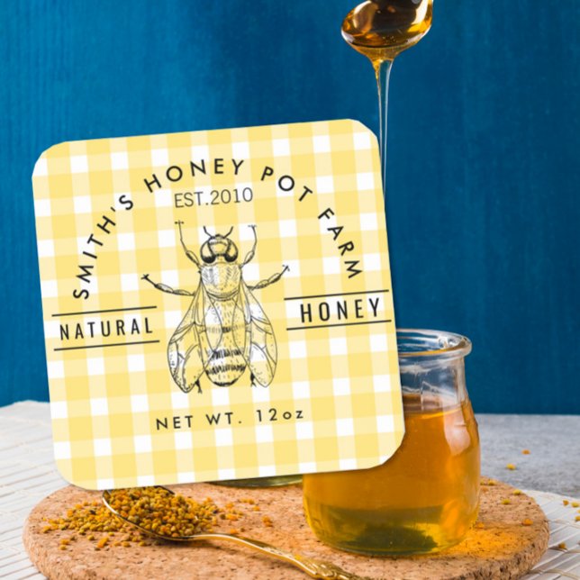Pegatina Cuadrada Farm shop honey jar label small business (Subido por el creador)