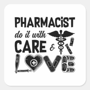 Pegatina Cuadrada Farmacéutico Hágalo Con Farmacéuticos Cuidados