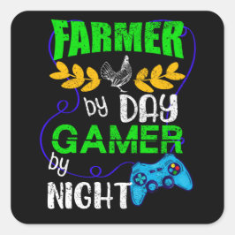 Pegatina Cuadrada Farmer by Day Gamer by Night