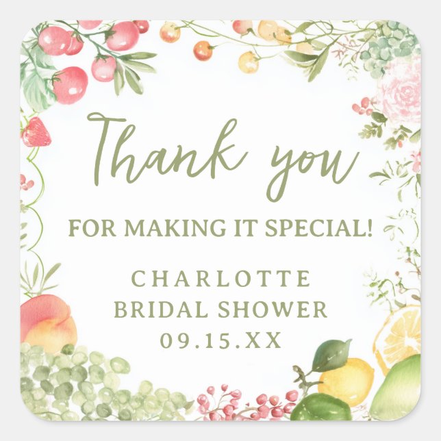 Pegatina Cuadrada Farmers Fresh off the Market Bridal Shower  (Anverso)