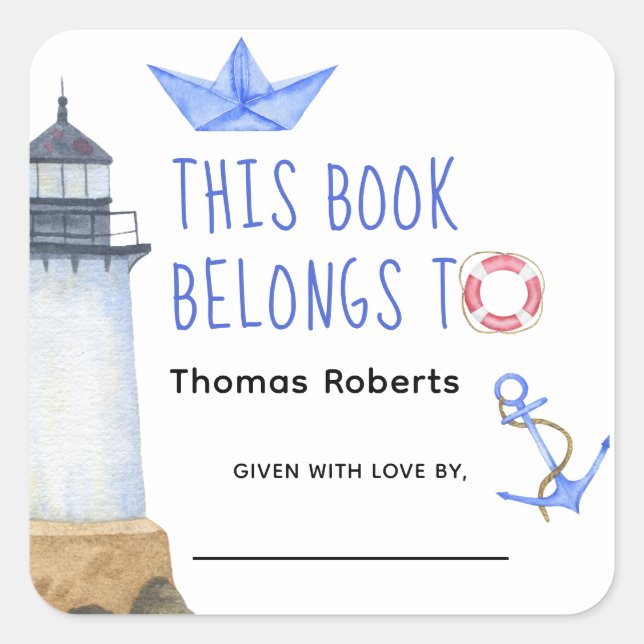 Pegatina Cuadrada Faro acuático - placa de ducha para bebés (Anverso)