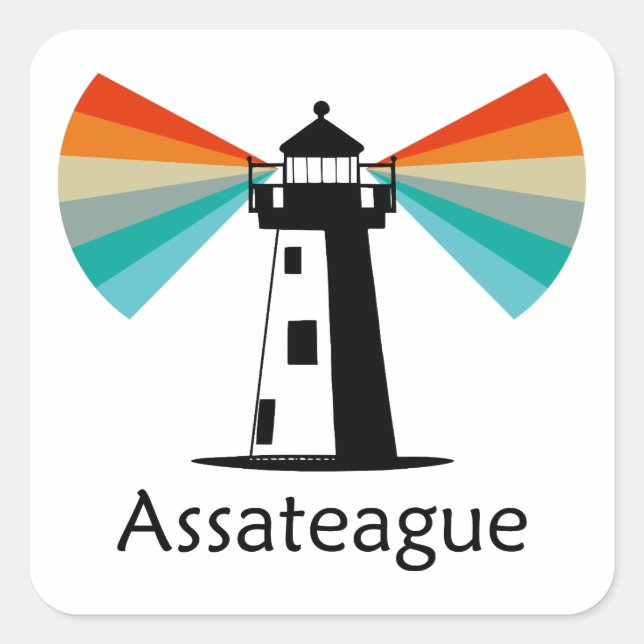 Pegatina Cuadrada Faro de Assateague Virginia Arcoíris (Anverso)